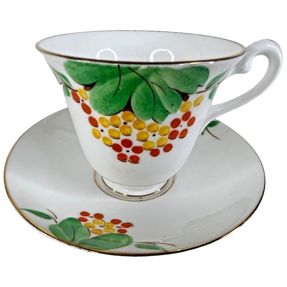 Vintage Rosina Bone China Tea Cup And Saucer Art Deco Style Made England Green‎
